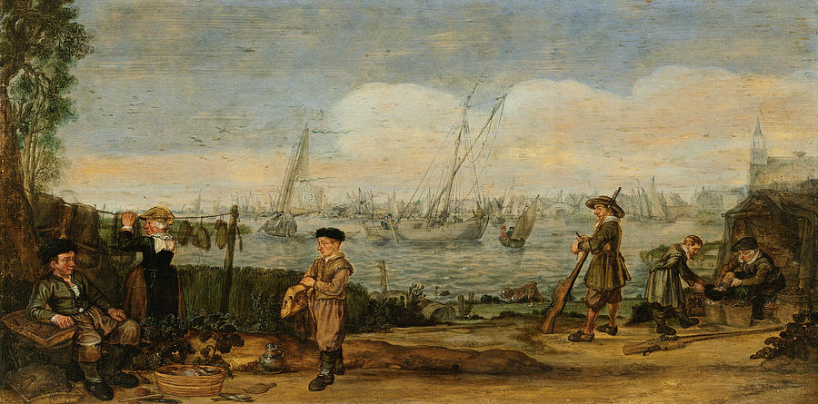 Fishermen and Hunters Painting by Arent Arentsz