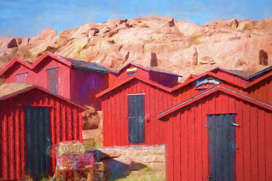 Cottages Painting - Fishermen Cottages by Lutz Baar Cottages Painting - Fishermen Cottages by Lutz Baar