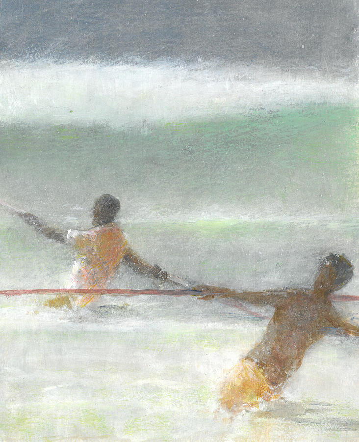 Fishing Painting - Fishermen Hauling Nets by Lincoln Seligman Fishing Painting - Fishermen Hauling Nets by Lincoln Seligman