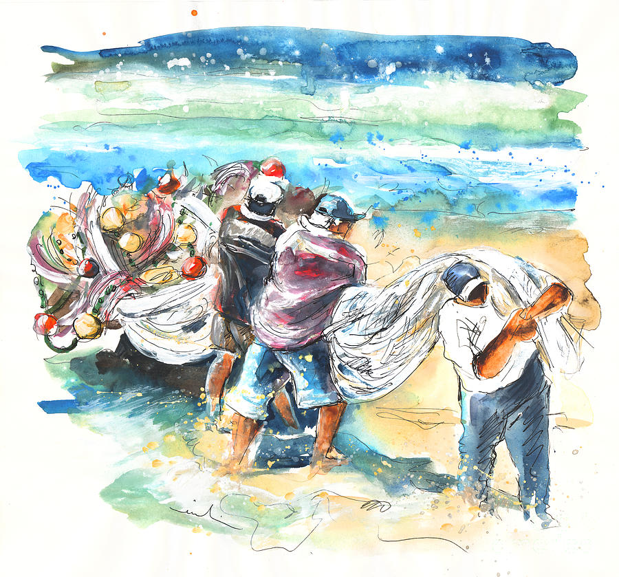 Fishermen in Praia de Mira Painting by Miki De Goodaboom