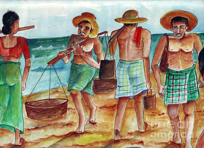 Horse Painting - Fishermen In Sea by Kanthasamy Nimalathasan