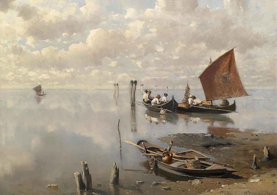 Fishermen in the Lagoon Painting by Franz Leo Ruben