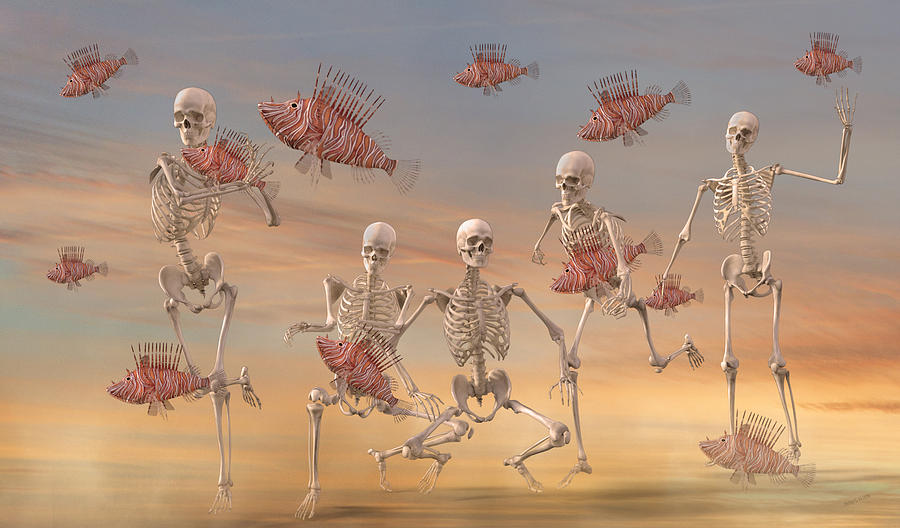 Skeleton Digital Art - Fishermen Never Give Up by Betsy C Knapp by Betsy Knapp