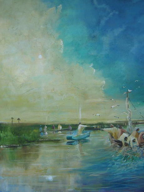 Landscape Painting - Fishermen  of Men by Terrence  Howell