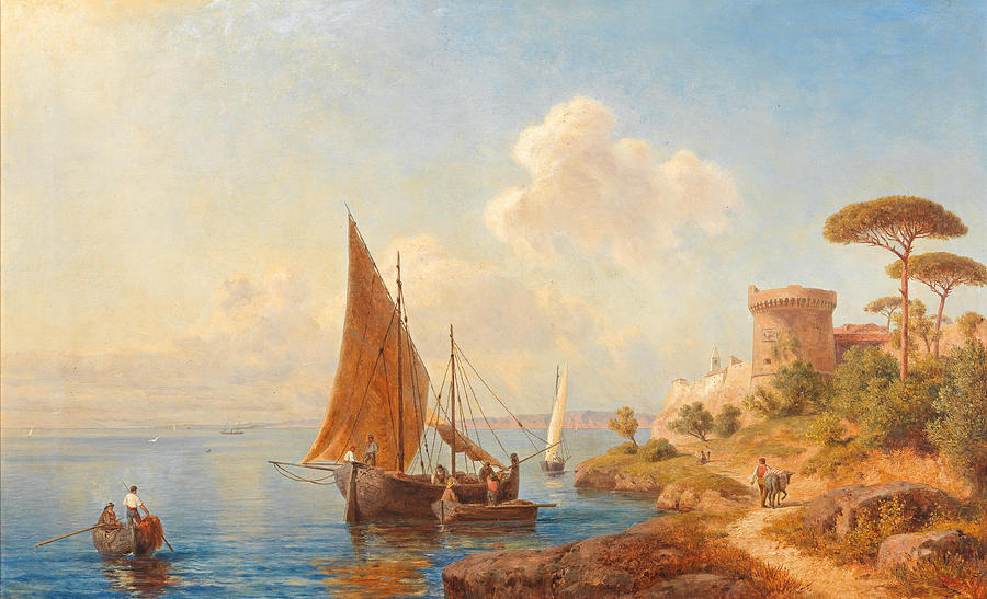 Fishermen on the Dalmatian Coast Painting by Gottfried Seelos