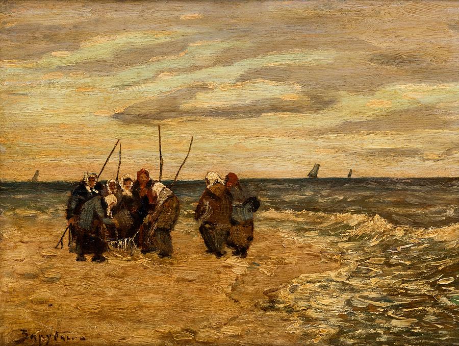Fisherwomen In Normandie Painting