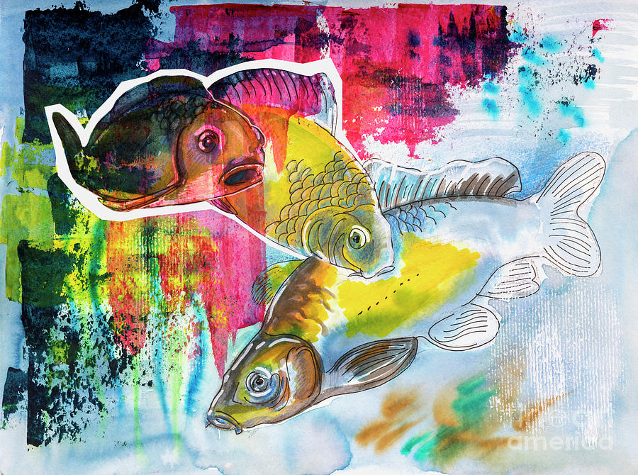 Fishes in water, original painting Painting by Ariadna De Raadt