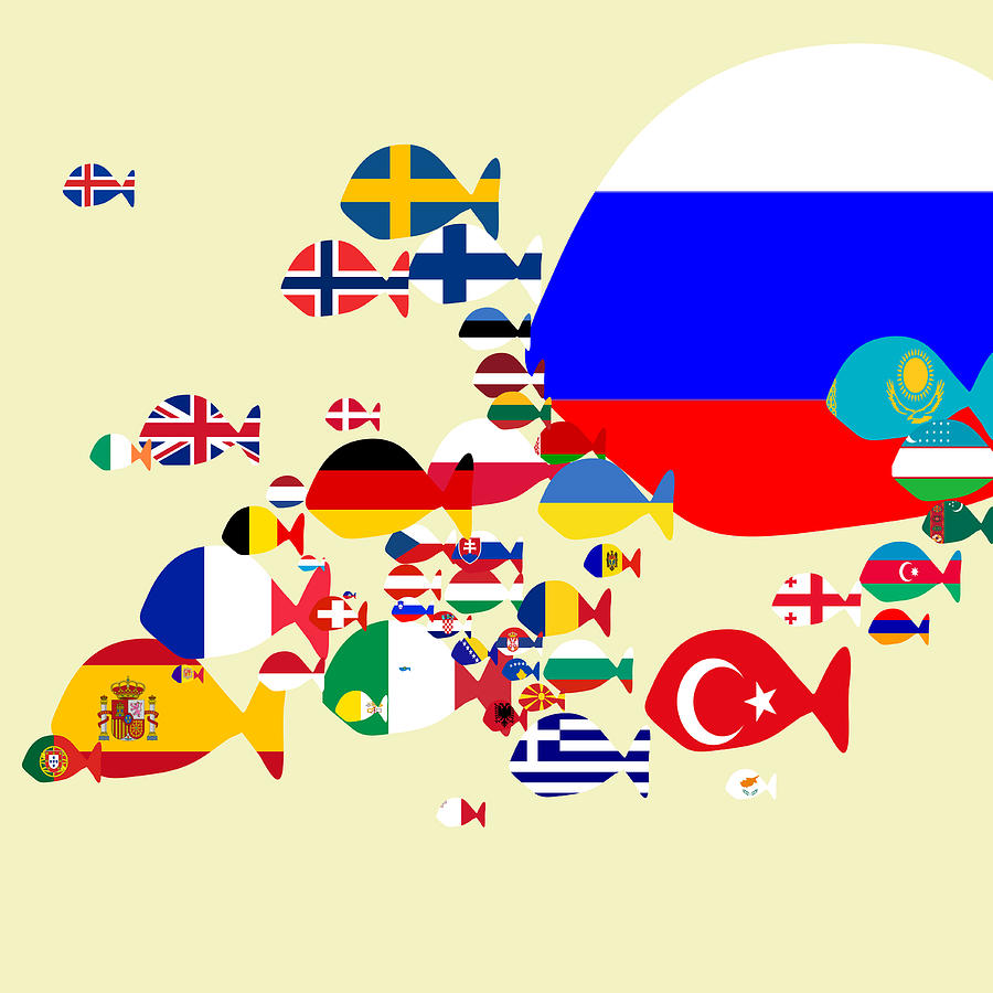 Fishes Map Of Europe Digital Art by Keshava Shukla