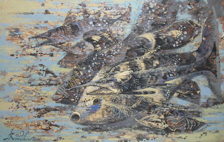 Fishes. Monotype Painting by Valentina Kondrashova