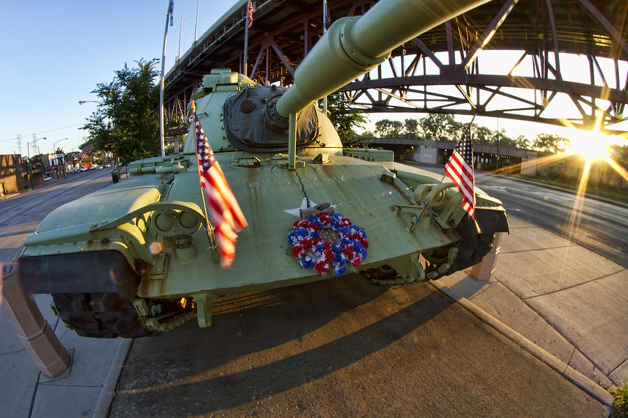 Fisheye view of tank as a memorial to veterans Photograph by Sven Brogren