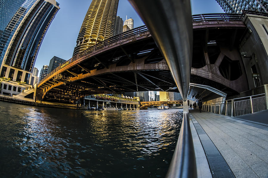 Fisheye view from The Chicago Riverwalk Photograph by Sven Brogren