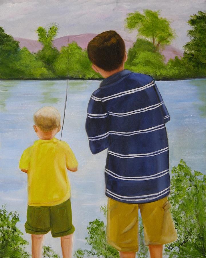 Children Painting - Fishin by Joni McPherson