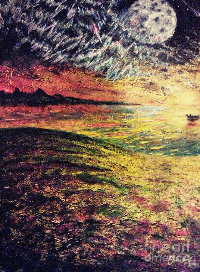 Sunset Painting - Fishing 4 by Charles Fuller