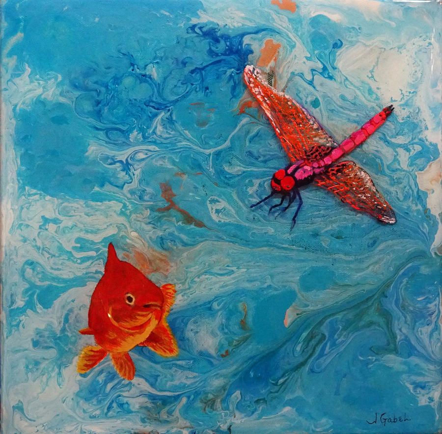 Oil Painting - Fishing Around by Laura Gabel Oil Painting - Fishing Around by Laura Gabel