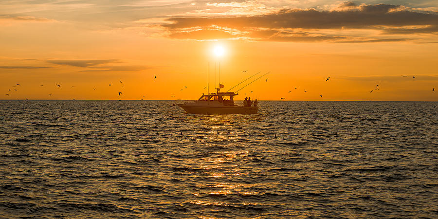 Fishing as the Sun Goes Down - Panoramic Photograph by Mark Rogers