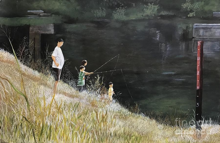 Family Time Painting - Fishing At Lake Anne by Sophia Corridon