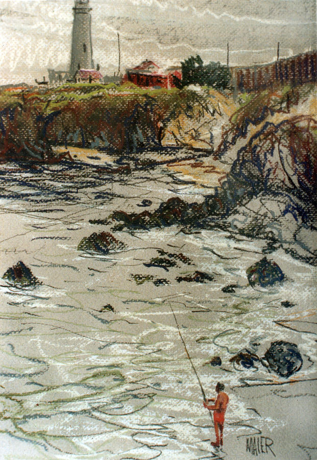 Fishing at Pigeon Point Drawing by Donald Maier