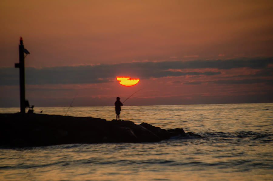 Fishing at Sunrise - Avalon New Jersey Photograph by Bill Cannon
