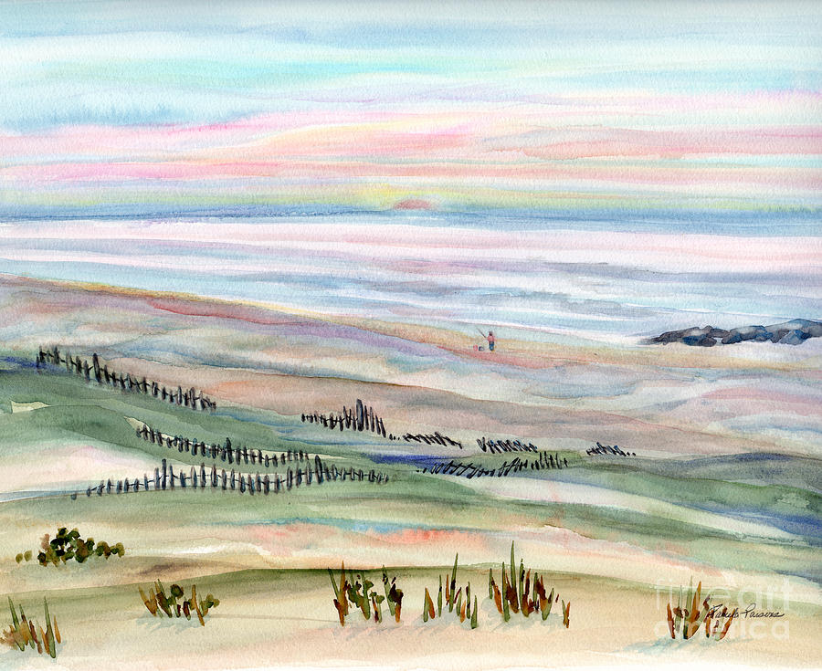 Fishing at Sunrise, Long Beach Island, New Jersey Painting by Pamela Parsons