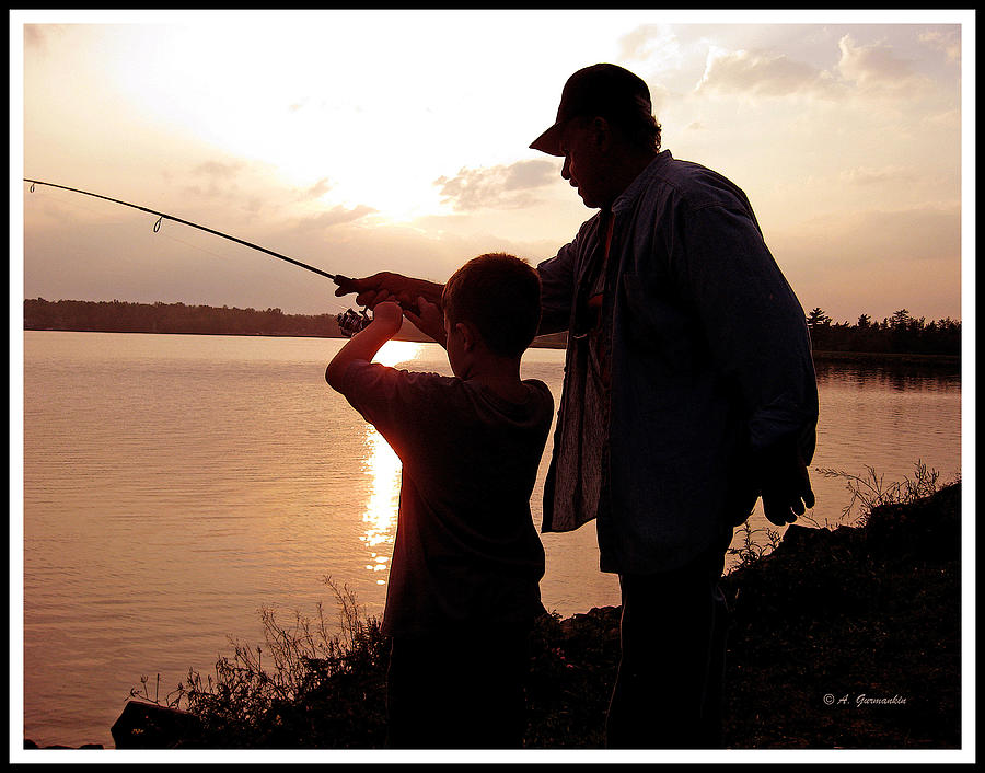 Fishing at Sunset Grandfather and Grandson Photograph by A Macarthur Gurmankin