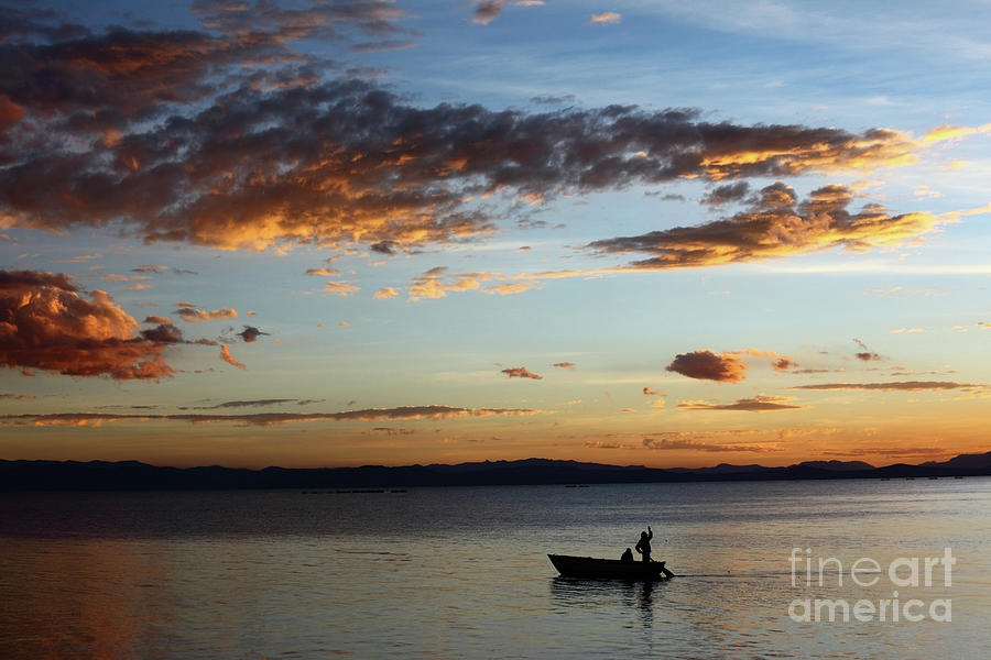Fishing at Sunset on Lake Titicaca Photograph by James Brunker