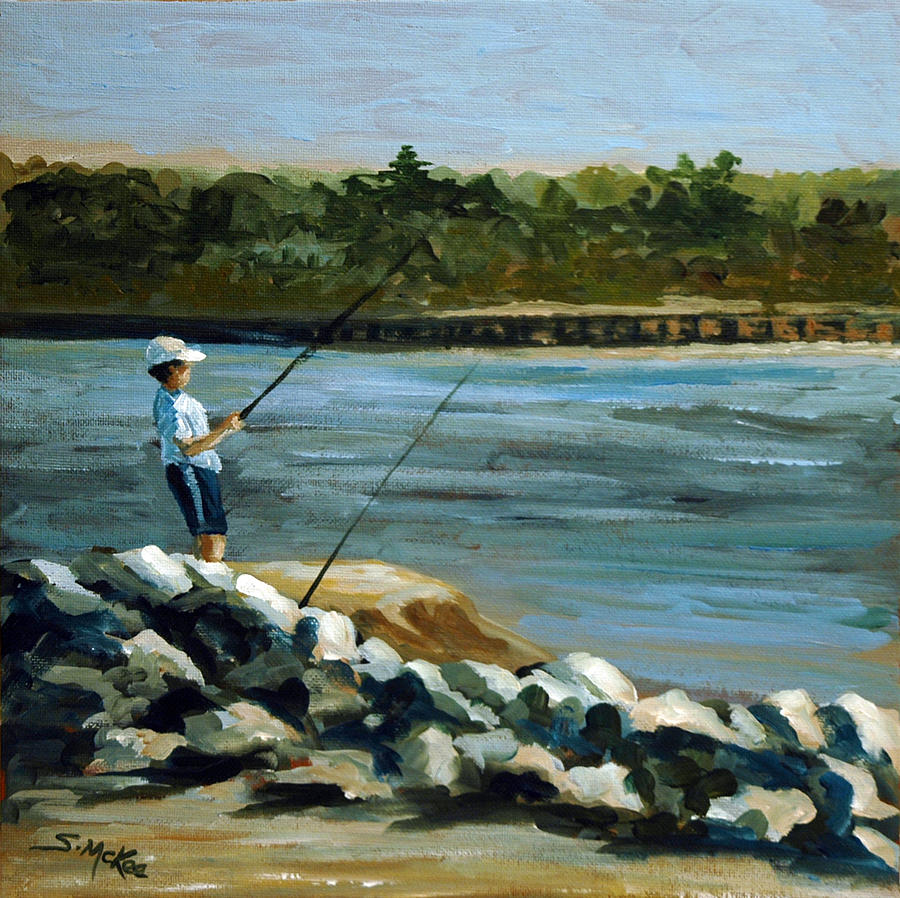 Fishing at the Point Painting by Suzanne McKee