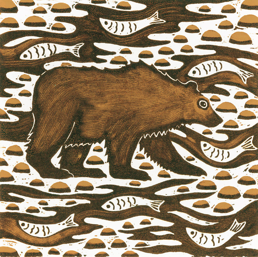 Bear Painting - Fishing Bear by Nat Morley