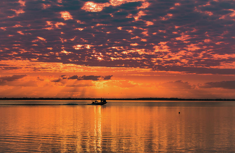 Fishing Boat At Sunrise Photograph