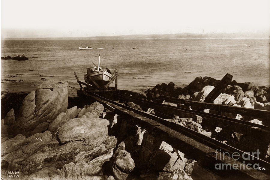 Boat Photograph - Fishing Boat B 399 on Marine Railway System 1920 by Monterey County Historical Society
