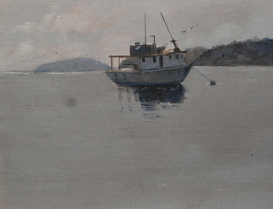 Fishing boat in Bay of Nicoya at dusk Painting by Walt Maes