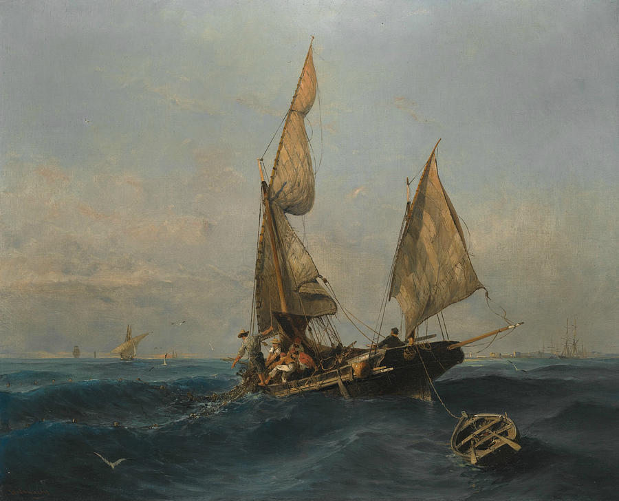 Fishing Boat in Choppy Waters Painting by Konstantinos Volanakis