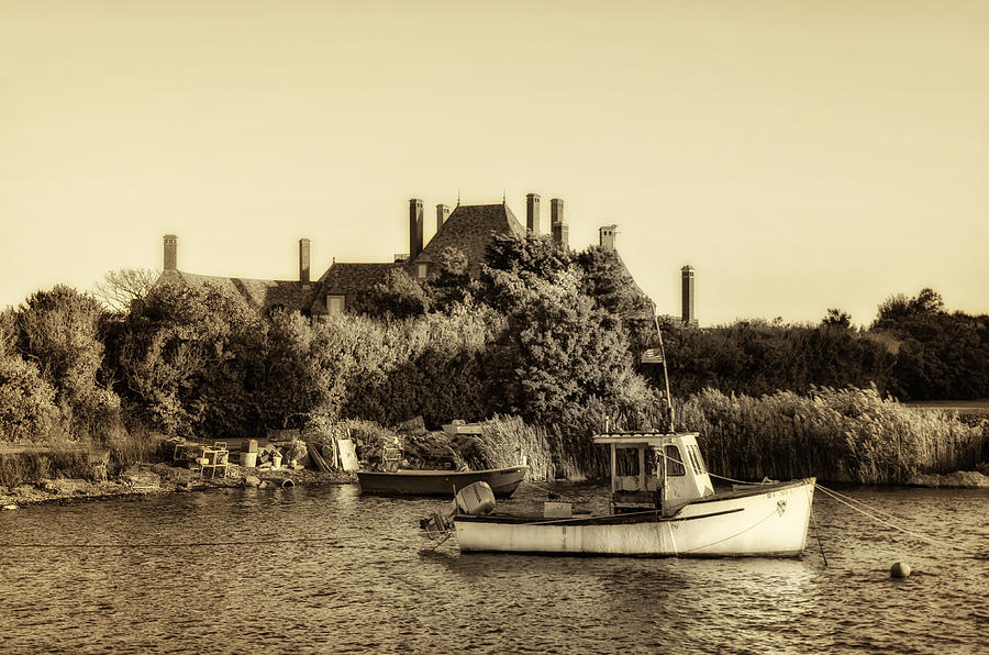 Boat Photograph - Fishing Boat in Sepia - Newport Rhode Island by Bill Cannon