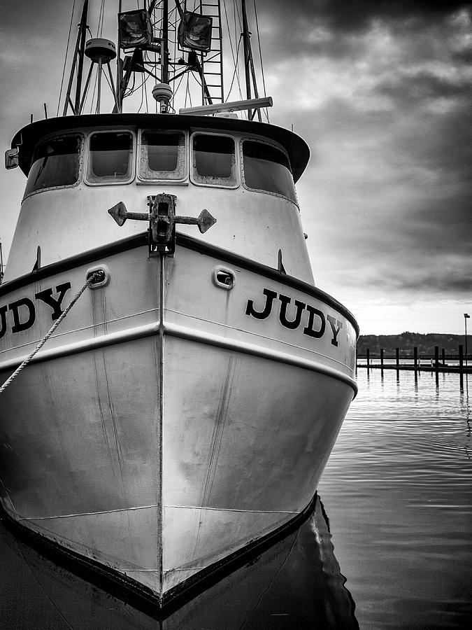 Black And White Photograph - Fishing Boat Judy by Carol Leigh