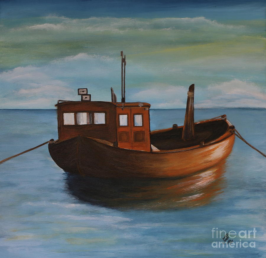 Fishing Boat On Calm Sea Painting by Christiane Schulze Art And Photography