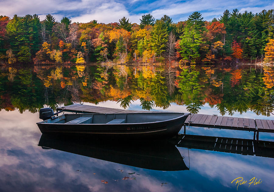 Fishing Boat on Mirror Lake Photograph by Rikk Flohr