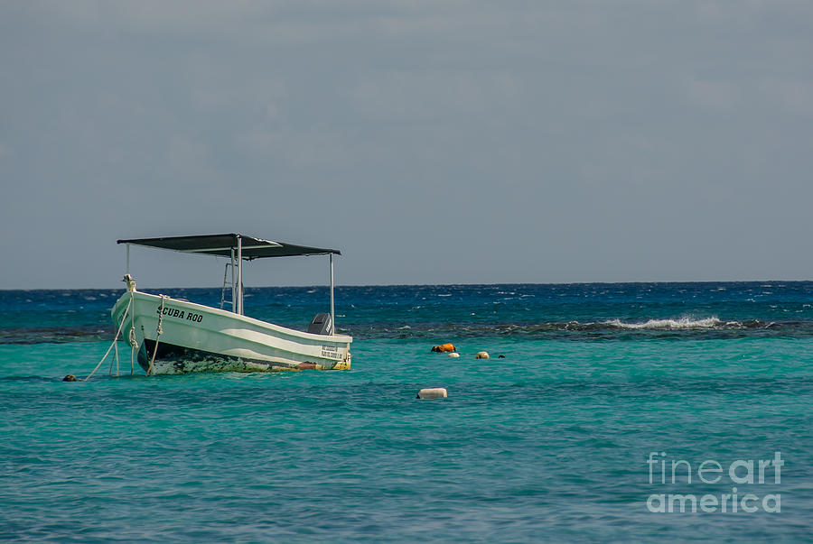 Beach Photograph - Scuba Boat on Turquoise Water by Cheryl Baxter