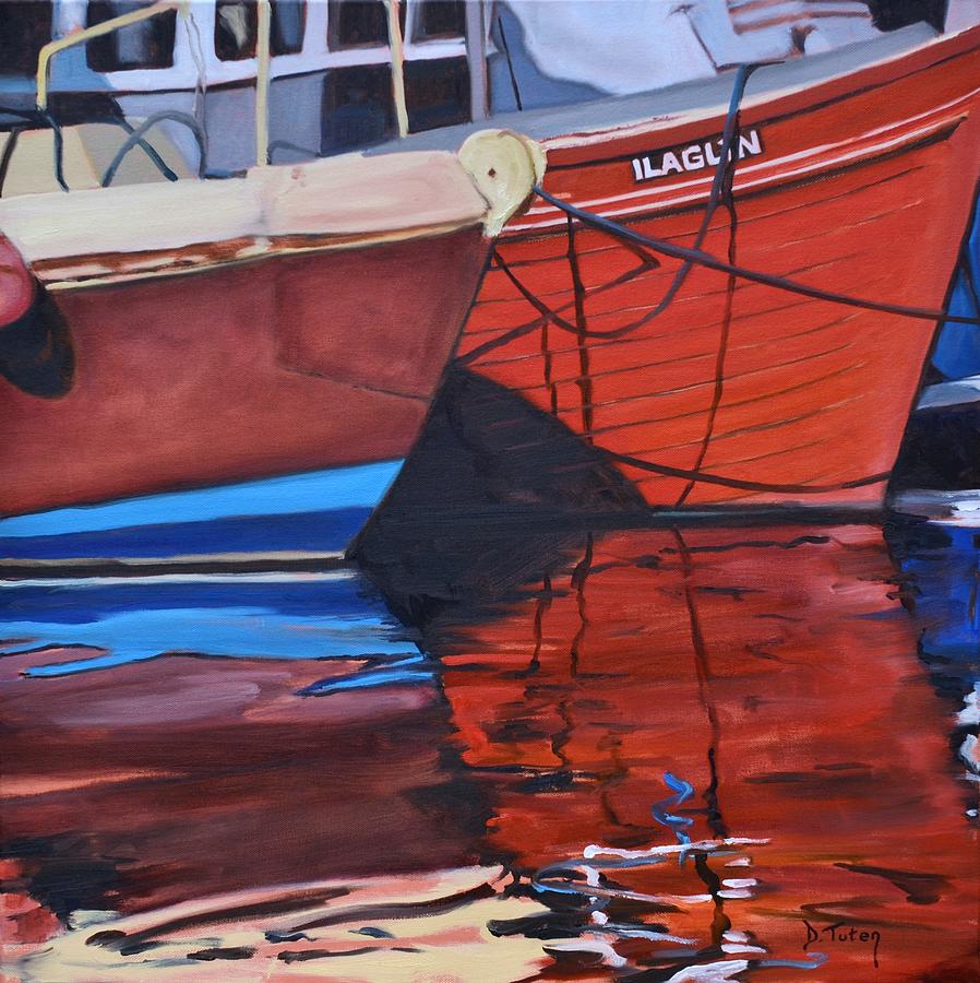 Fishing Boat Reflections Painting by Donna Tuten