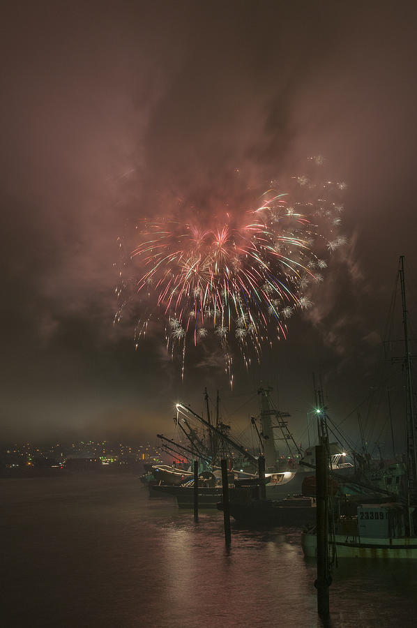 Fishing Boats and Fireworks Photograph by Robert Potts