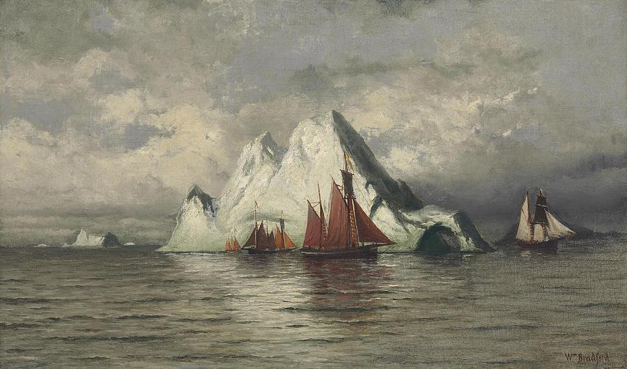 Fishing Boats and Icebergs Painting by William Bradford