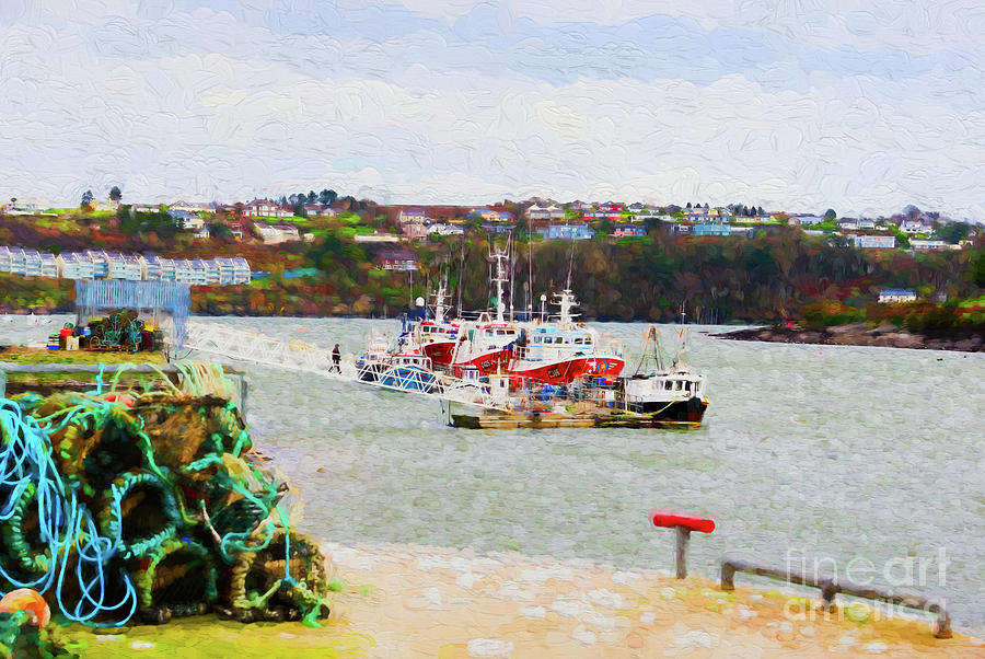 Fishing boats and traps in Kinsale harbor Digital Art by Les Palenik