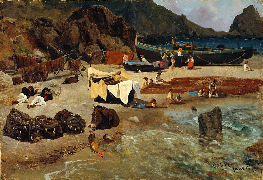 Albert Bierstadt  Painting - Fishing Boats at Capri by Albert Bierstadt