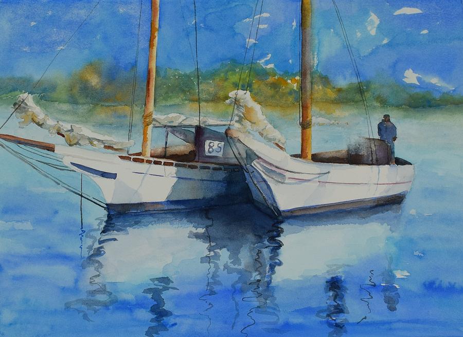 Fishing Boats Painting by Celene Terry