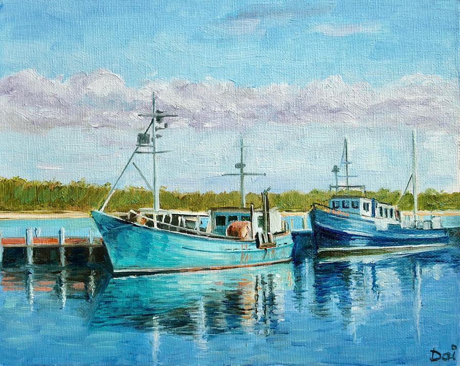 Fishing Boats in Lakes Entrance Painting by Dai Wynn