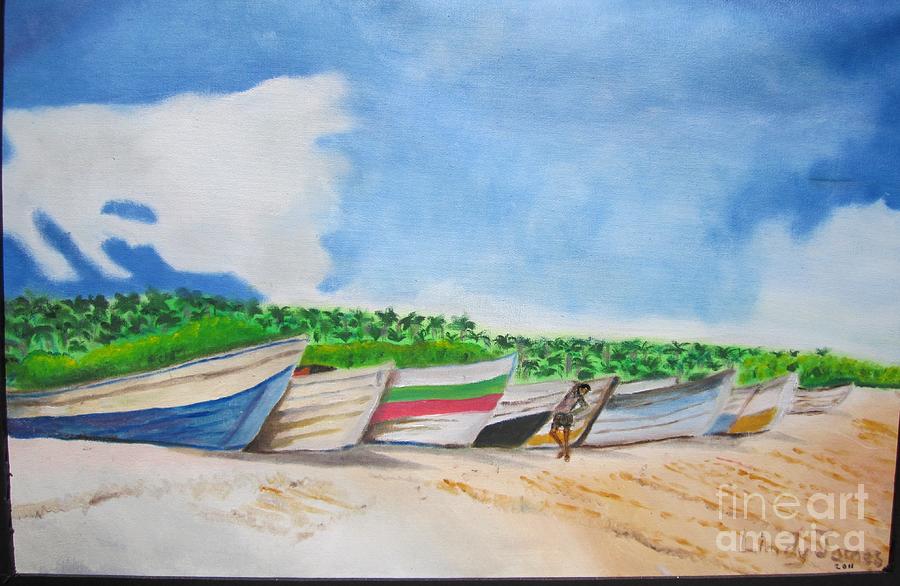 Fishing Boats in Mayaro Painting by Jennylynd James