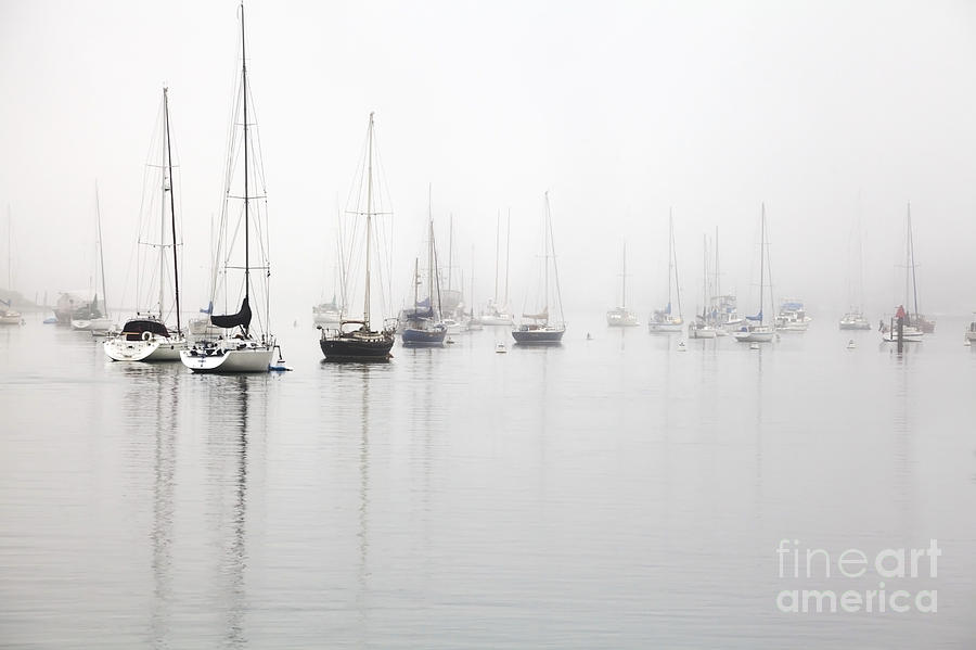 Minimalist Photograph - Boats in Morro Bay Fog by Sharon Foelz