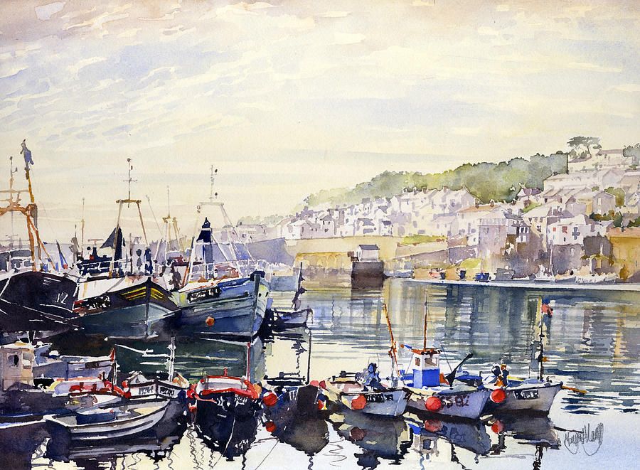 Boat Painting - Fishing Boats in Newlyn Harbour by Margaret Merry