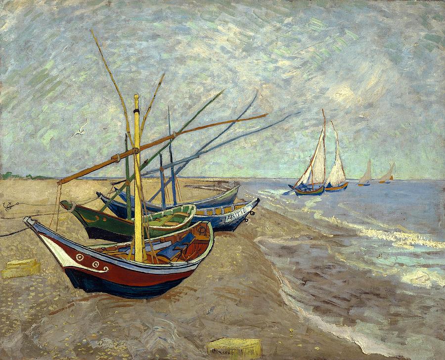 Vincent Van Gogh Painting - Fishing Boats On The Beach by Van Gogh Vincent Van Gogh Painting - Fishing Boats On The Beach by Van Gogh