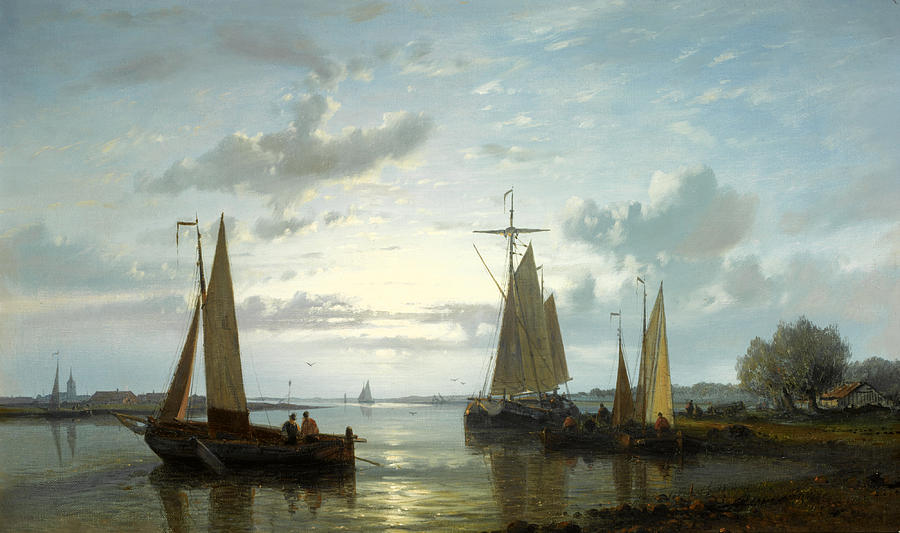 Tree Painting - Fishing Boats on the Scheldt by Abraham Hulk