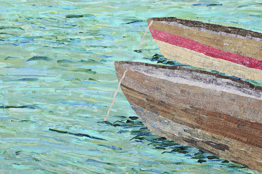 Art Quilt Tapestry - Textile - Fishing Boats by Pauline Barrett