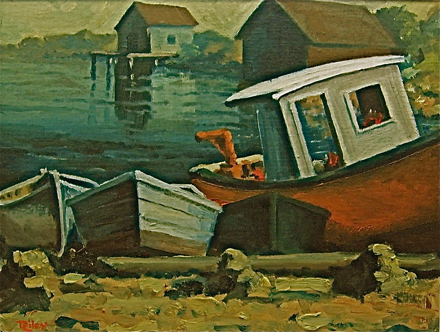 Fishing Boats Peggys Cove NS Painting by Chris  Riley